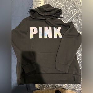PINK Victoria's Secret Black Hoodie with Iridescent Logo